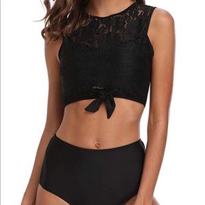 High neck tie blank tankini swimsuit